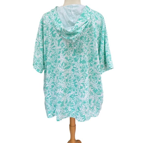 Quacker Factory Coastal Beach Starfish Rhinestone Zip Coverup Lounge Hoodie-2X - Picture 12 of 16